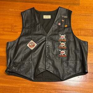 VTG St  John's bay  Leather Men's Biker Vest w/ Harley-Davidson Patches & Pins